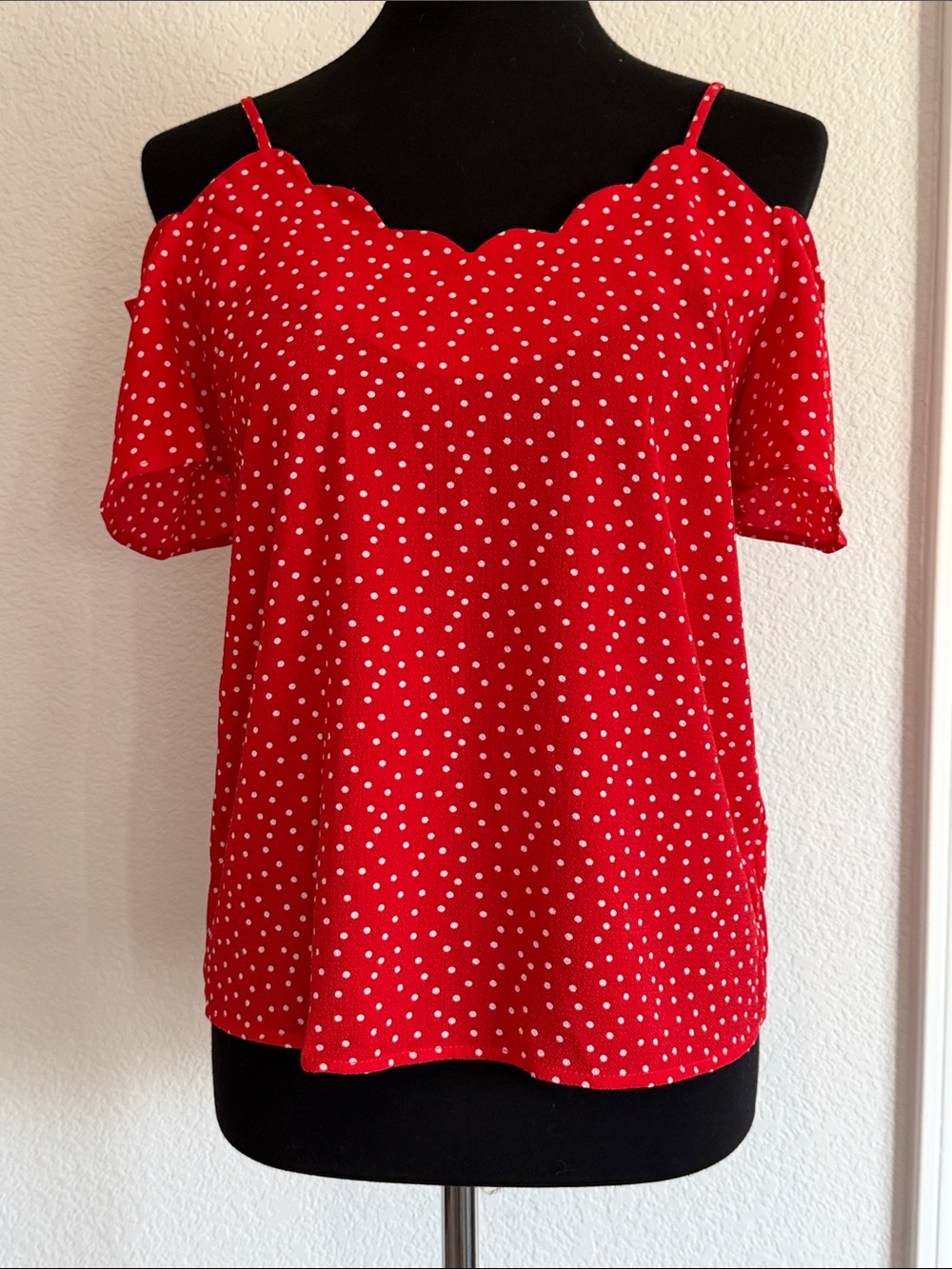Monteau Red Polka Dot Cold-Shoulder Camisole